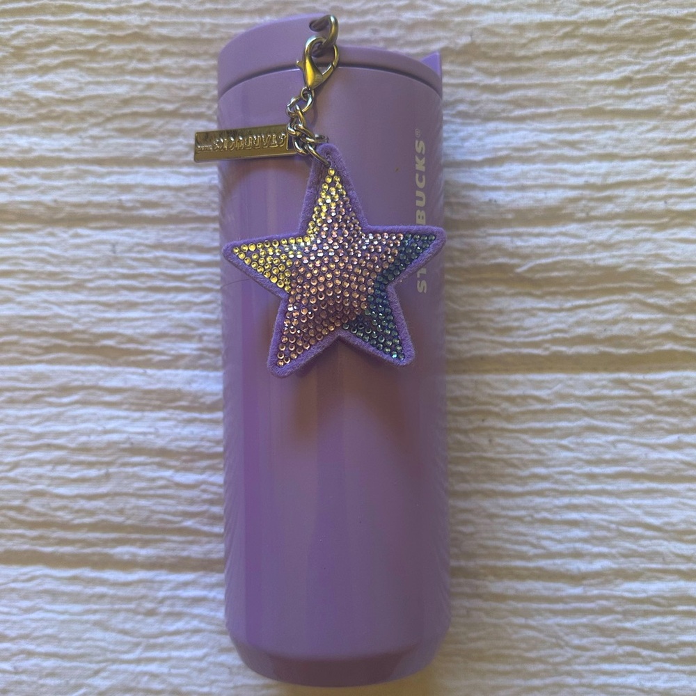 NWT Starbucks 12oz Purple Tumbler Cup w Rhinestone Star Keychain